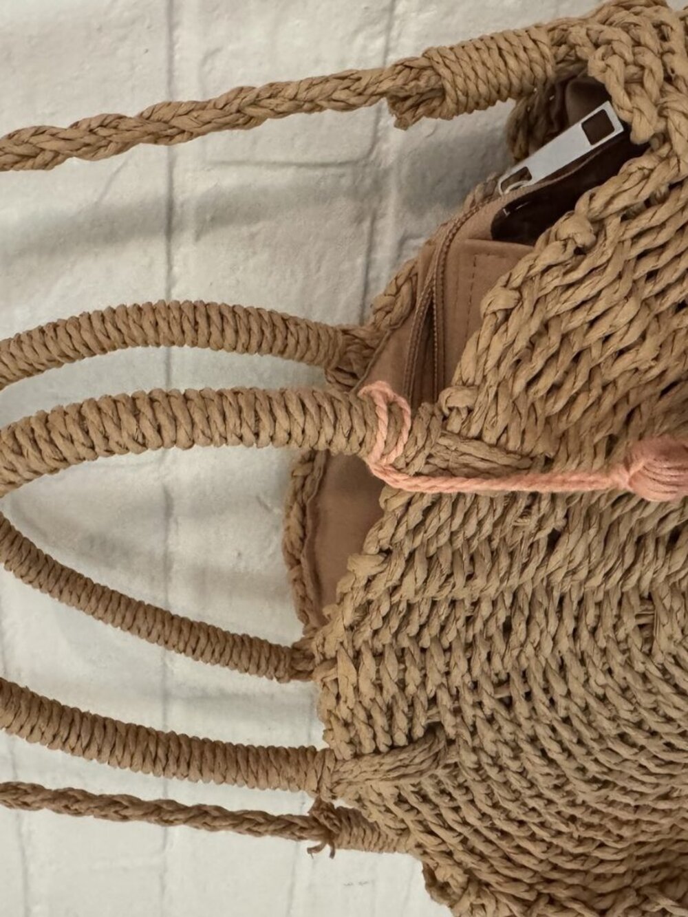 Round Woven Straw Circle Bag Braided Strap Pom Pom Tassel (857PB) - CL